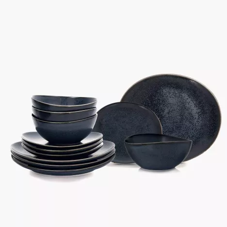 Zestaw obiadowy TIME BLACK 12 el. grafitowy porcelanowy