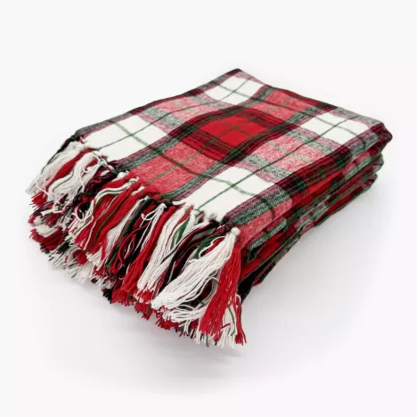 Koc pled w kratkę DUKA GLEN 170x130 cm czerwony bawełniany