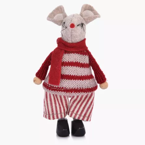 Dekoracja świąteczna mysz stojąca DUKA LILLIPUT 11 cm szara czerwona