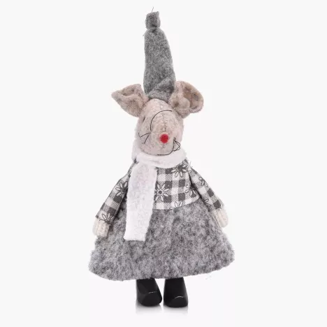 Dekoracja świąteczna mysz stojąca w sukience DUKA LILLIPUT 11 cm szara