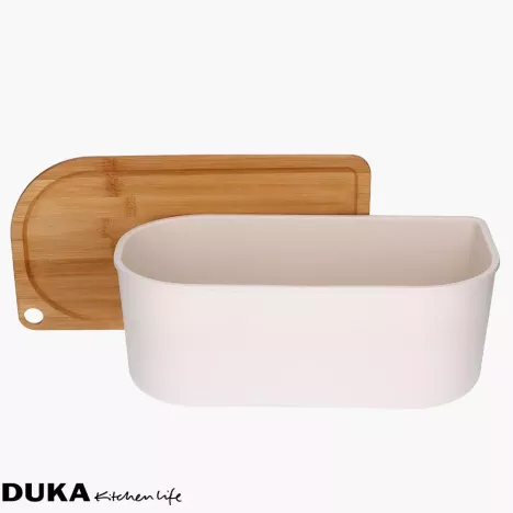 Chlebak z deską do krojenia DUKA BAMBOO 35x19 cm biały bambus