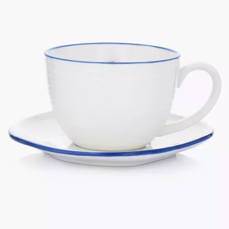 Filiżanka ze spodkiem DUKA KROG 420 ml biała granatowa porcelana