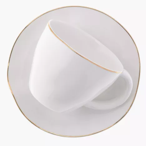 Filiżanka ze spodkiem DUKA RIVIERA 250 ml biała złota porcelana