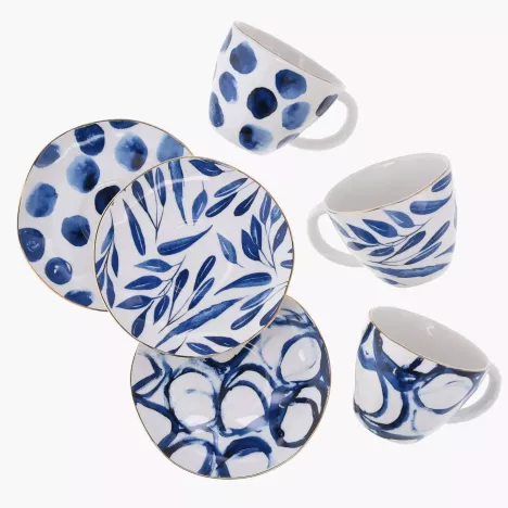 Filiżanka ze spodkiem w liście DUKA RIVIERA 250 ml niebieska porcelana