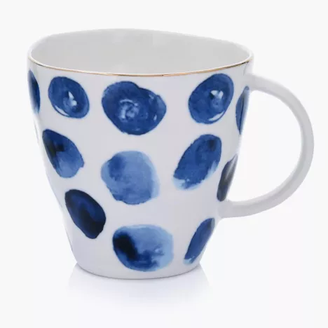 Kubek w kropki DUKA RIVIERA 370 ml biały niebieski porcelana