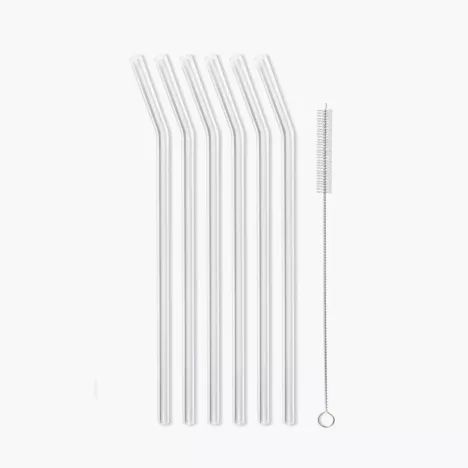 Słomki ze szczoteczką zakrzywione VIALLI DESIGN 23 cm 6 szt. szklane