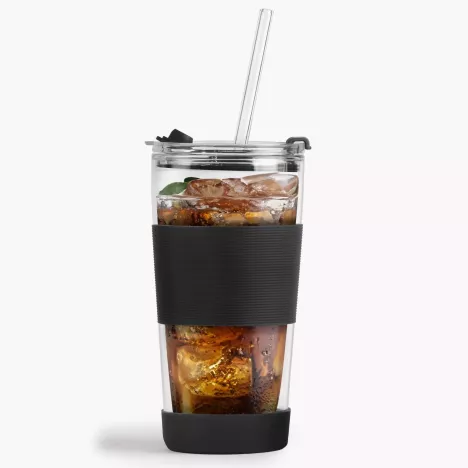 Kubek termiczny ze słomką VIALLI DESIGN FUORI 600 ml czarny szklany