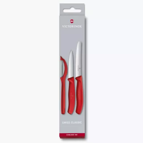 Noże kuchenne i obieraczka do warzyw VICTORINOX SWISS CLASSIC 3el. czerwone