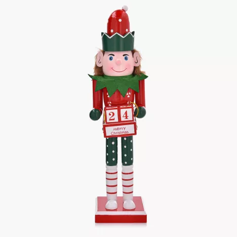 Dekoracja świąteczna figurka z kalendarzem DUKA NORALF ELF 37 cm czerwona