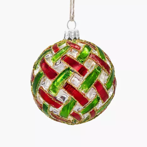 Bombka szklana w kratę NORDLJUS czerwono-zielona 7 cm