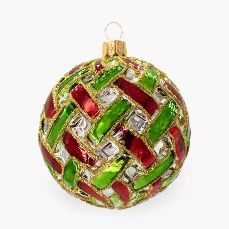 Bombka szklana w kratę NORDLJUS bordowo-ciemnozielona 7 cm