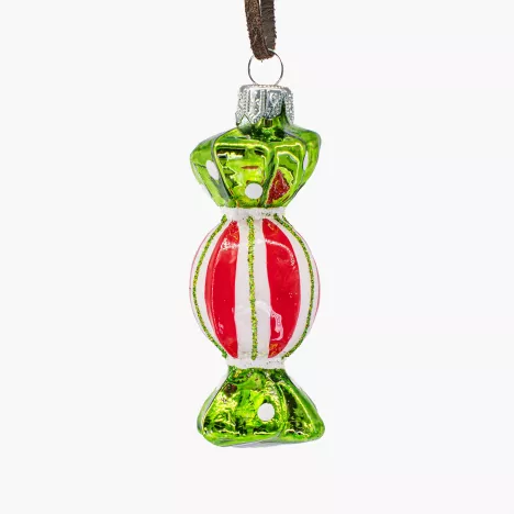 Bombka szklana cukierek świąteczny NORDLJUS biało-czerwono-zielona 9 cm