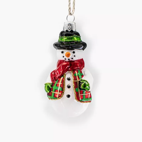 Bombka szklana bałwanek w kubraczku w kratę NORDLJUS 11 cm