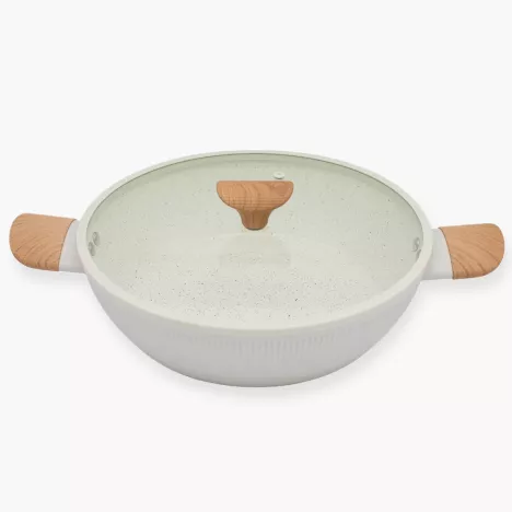 Garnek z pokrywką DUKA GRAN 3400 ml beżowy szary aluminiowy