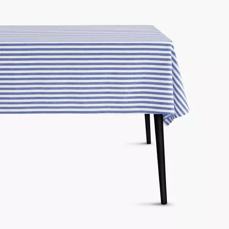 Obrus w paski DUKA REMMAR JAQUARD 250x150 cm biały niebieski bawełniany