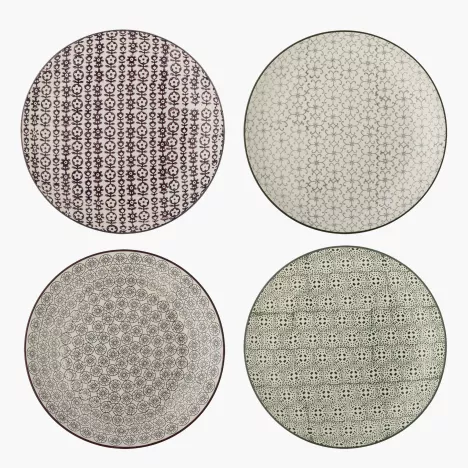 Talerz BLOOMINGVILLE KARINE 25cm beżowo-zielony zestaw 4szt.