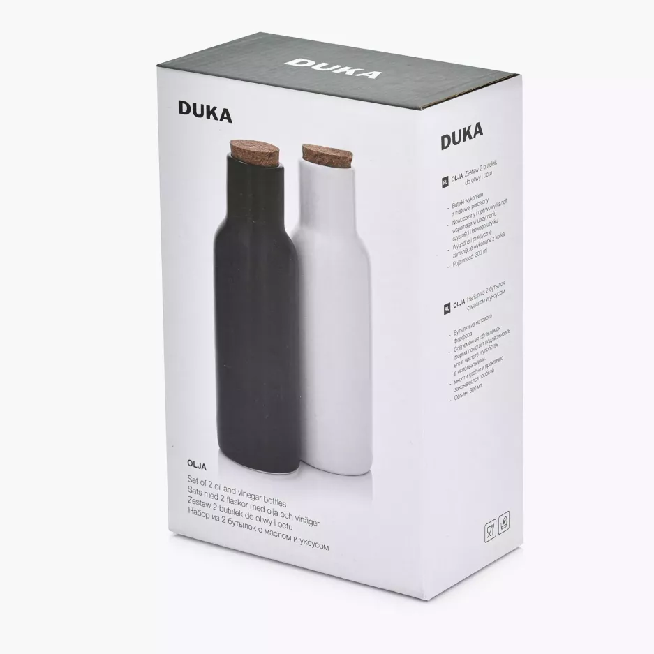 Zestaw 2 butelek do oliwy i octu DUKA OLJA 300 ml biały czarny porcelana