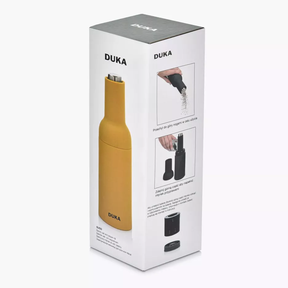 Młynek elektryczny grawitacyjny do soli lub pieprzu DUKA SUDD 22 cm żółty