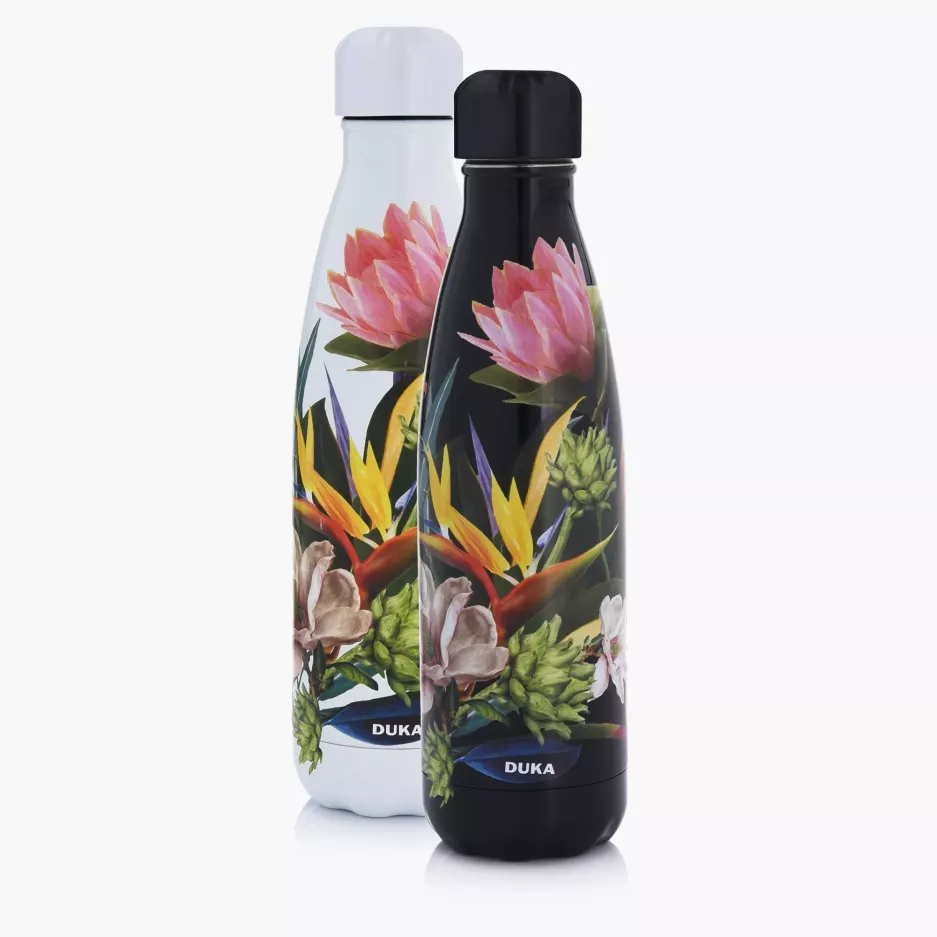 Butelka termiczna w kwiaty DUKA FLASKA 500 ml wielokolorowa czarna stalowa