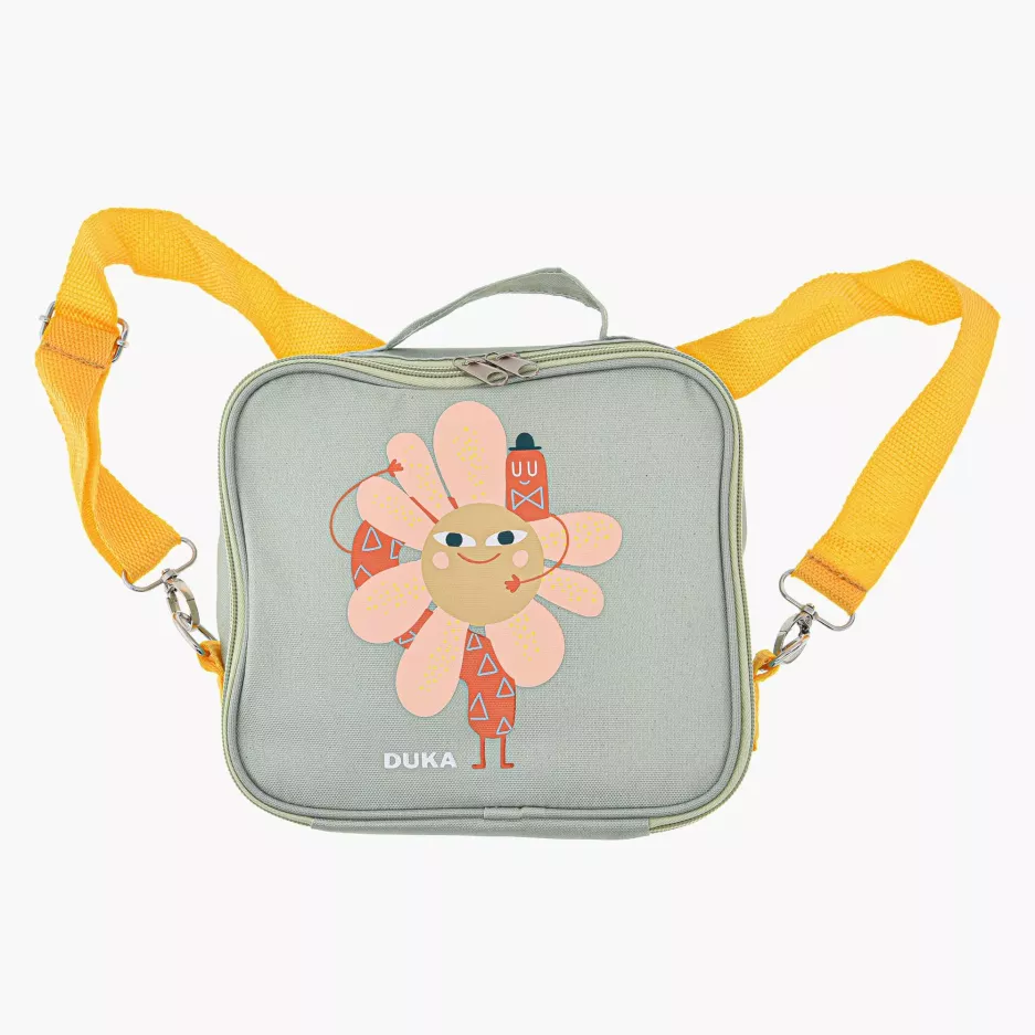 Torba termiczna na lunch kwiatek DUKA MINI 22x19x8 cm zielona pomarańczowa