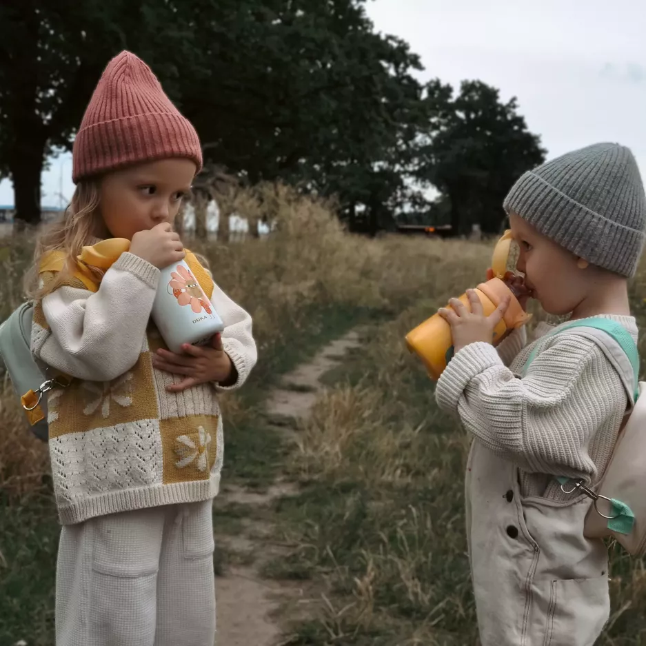 Kubek termiczny kwiatek DUKA MINI 350 ml biały pomarańczowy