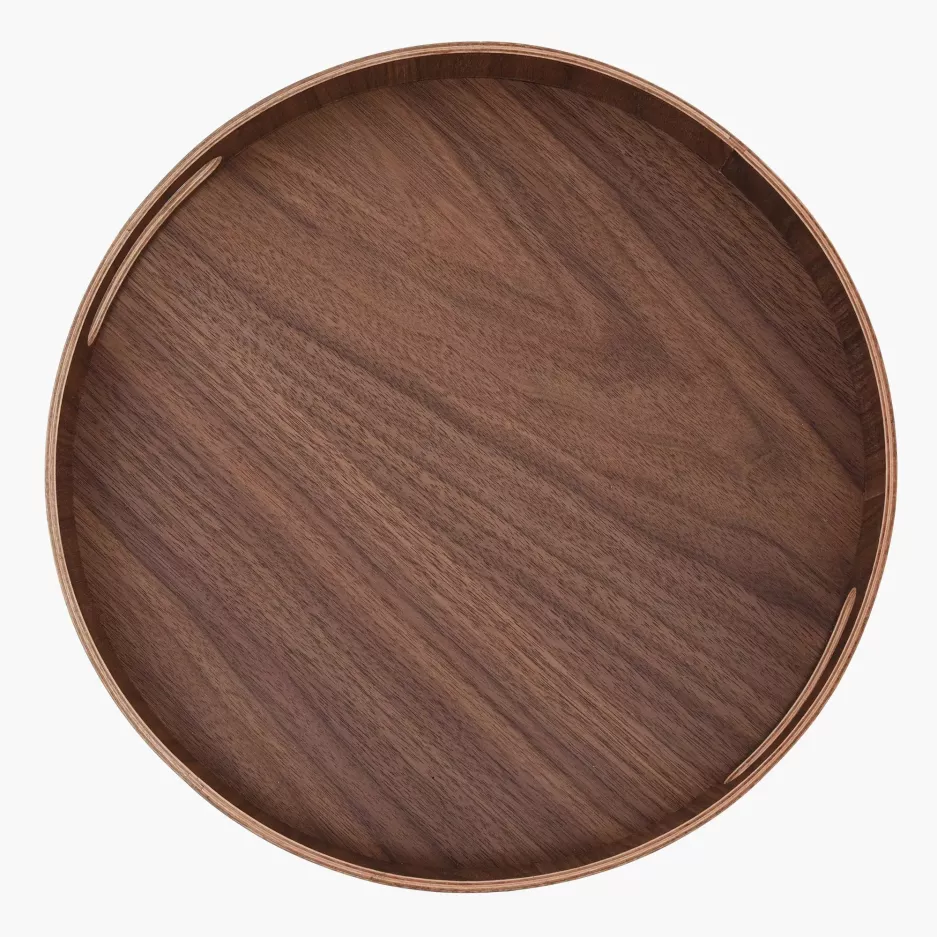 Taca dekoracyjna z uchwytami okrągła 35 cm drewniana DUKA WALNUT