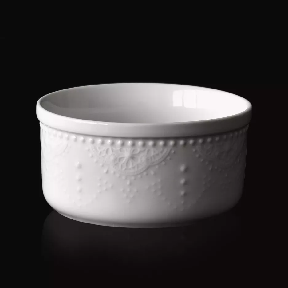 Kokilka okrągła ramekin DUKA LACE 10 cm biała porcelanowa