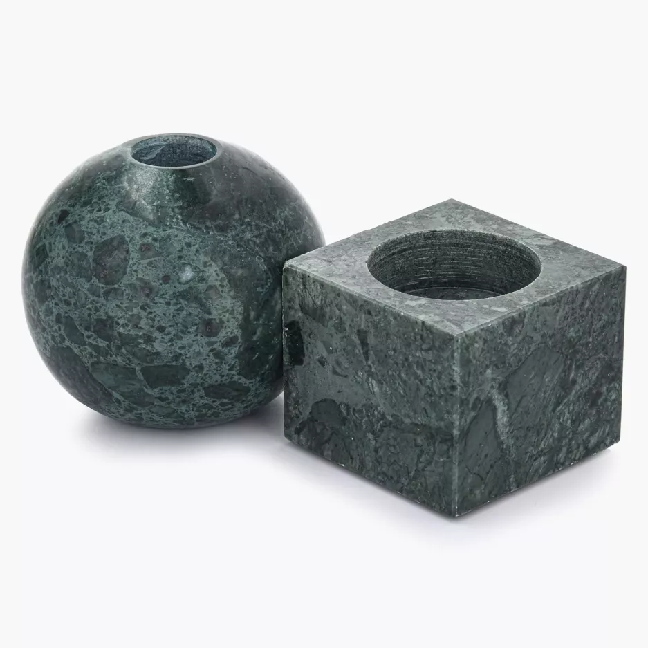 Świecznik na świecę stołową DUKA MARBLE 6,7 cm zielony marmurowy