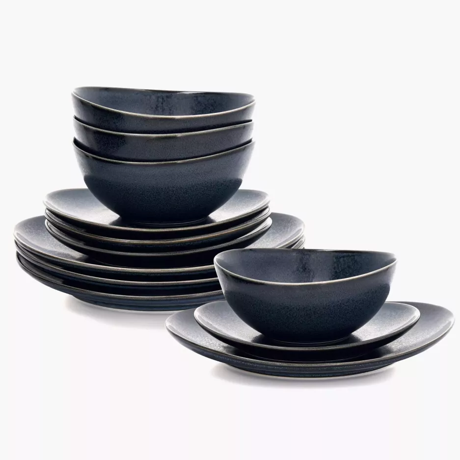 Zestaw obiadowy TIME BLACK 12 el. grafitowy porcelanowy