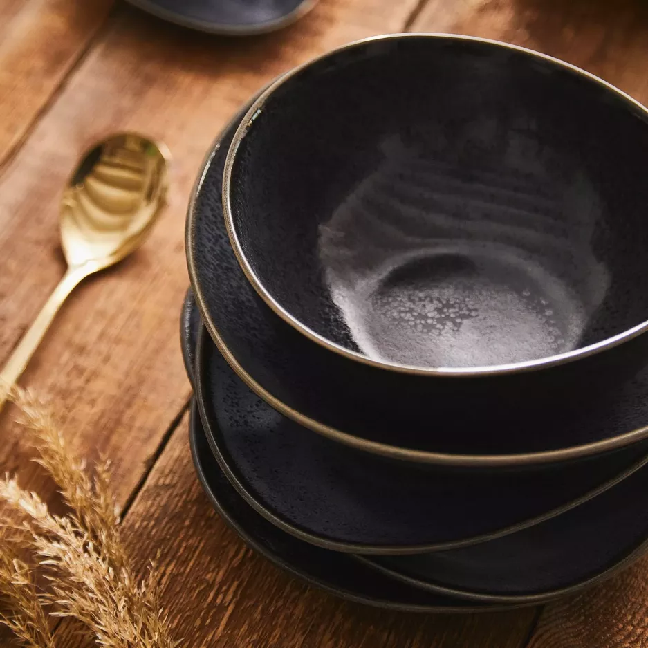 Zestaw obiadowy TIME BLACK 12 el. grafitowy porcelanowy