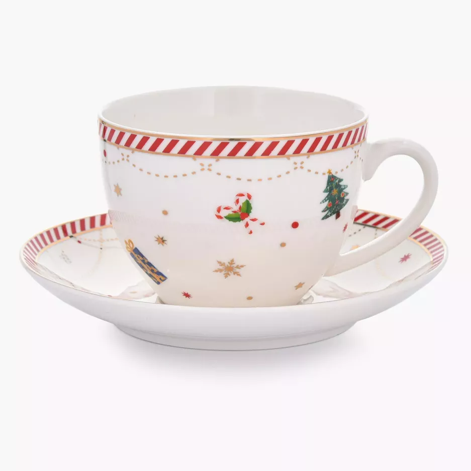 Filiżanka ze spodkiem i talerz świąteczne DUKA LYCKLIG porcelanowe