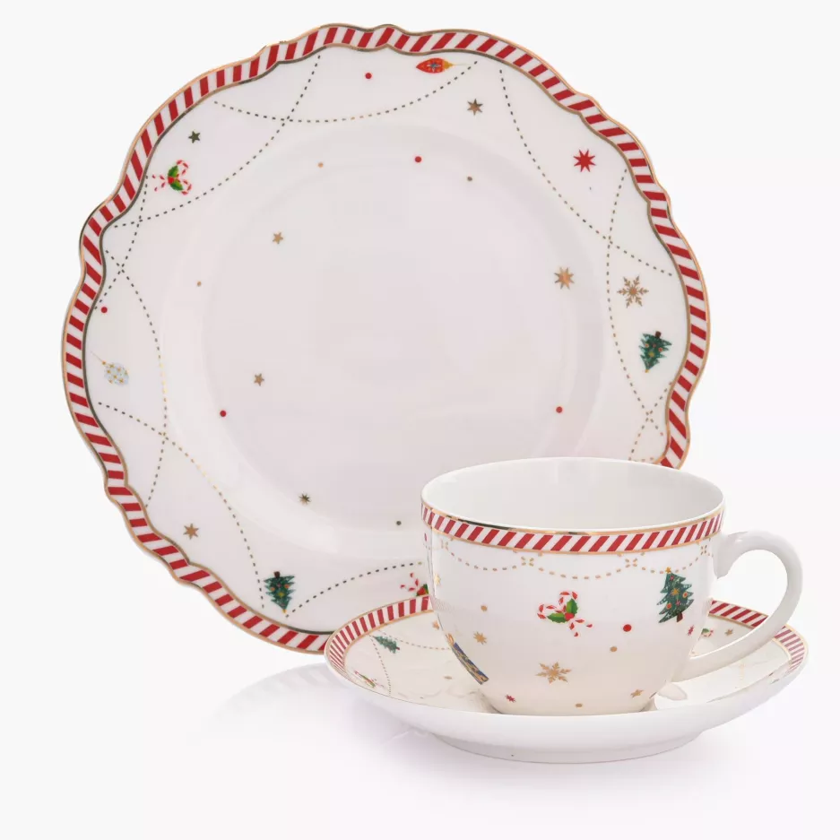 Filiżanka ze spodkiem i talerz świąteczne DUKA LYCKLIG porcelanowe