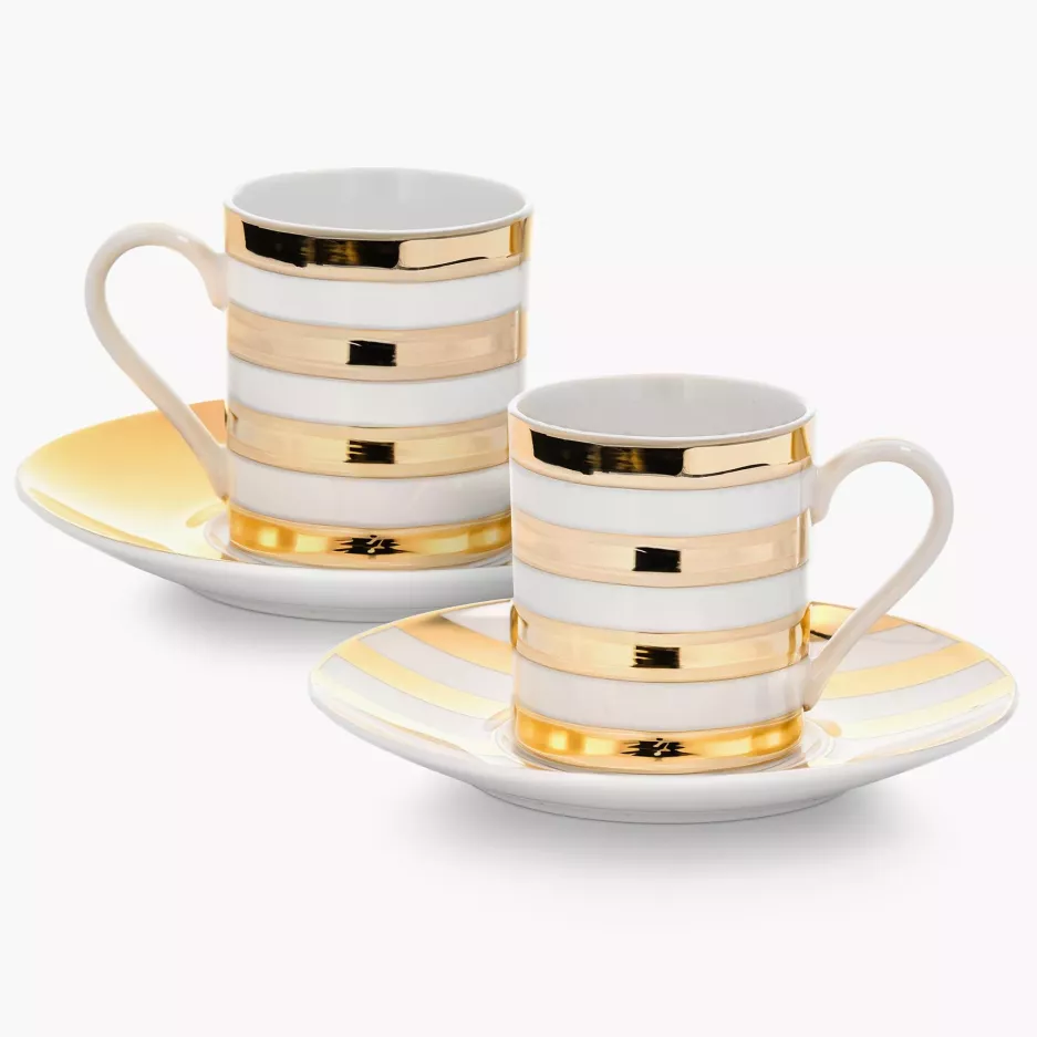 Zestaw 2 filiżanek do espresso ze spodkiem DUKA GOLD 100 ml porcelanowy