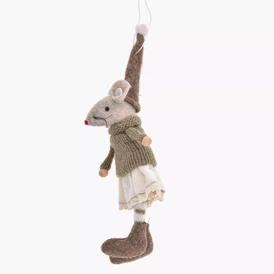 Dekoracja świąteczna mysz wisząca w sukience DUKA LILLIPUT 15 cm brązowa