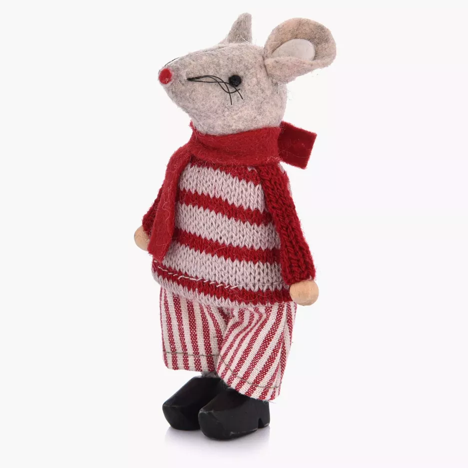 Dekoracja świąteczna mysz stojąca DUKA LILLIPUT 11 cm szara czerwona