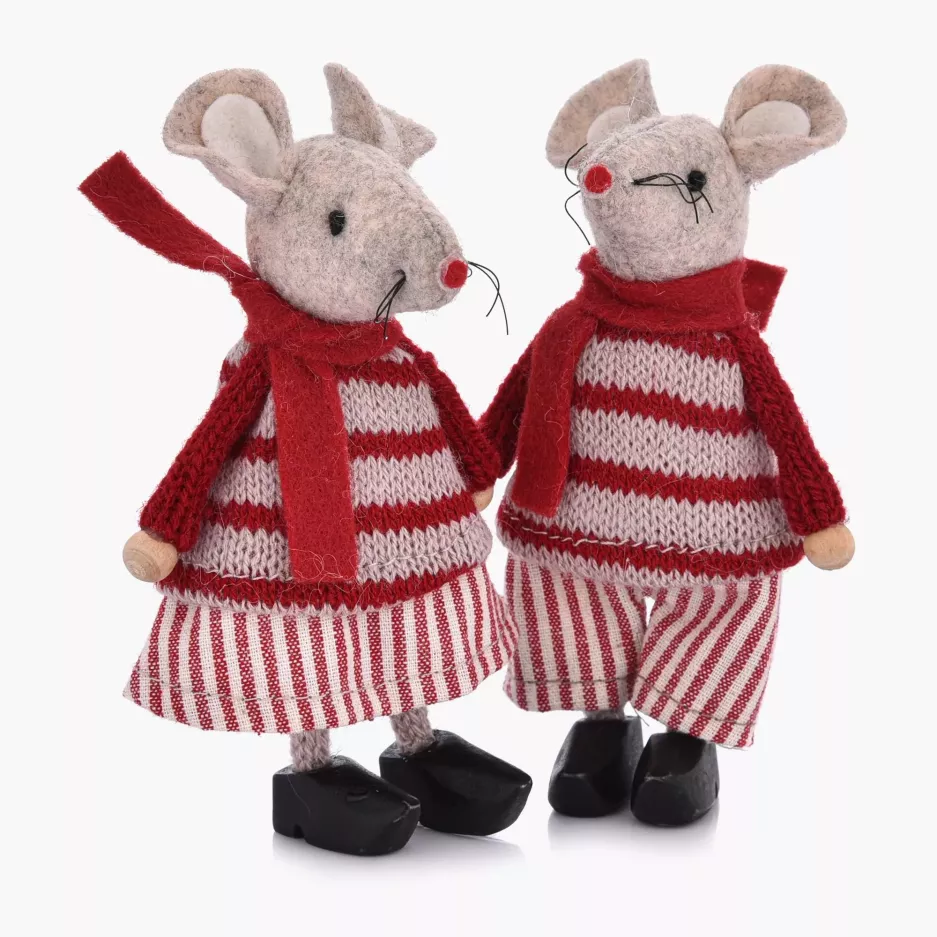 Dekoracja świąteczna mysz stojąca DUKA LILLIPUT 11 cm szara czerwona