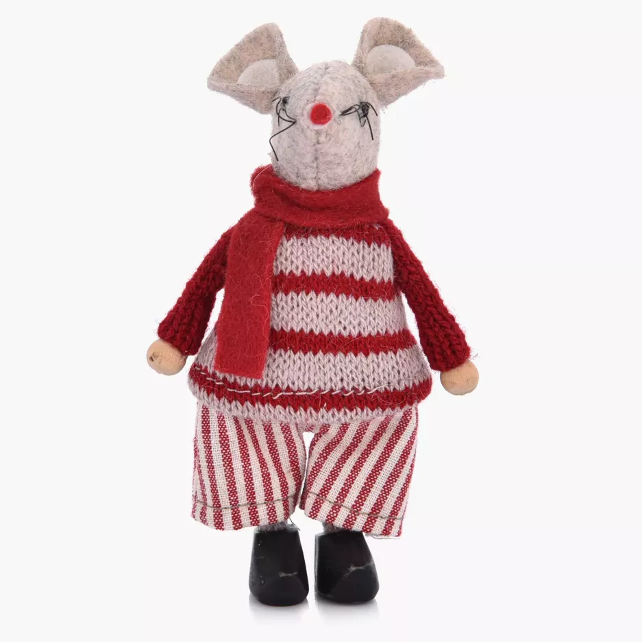 Dekoracja świąteczna mysz stojąca DUKA LILLIPUT 11 cm szara czerwona