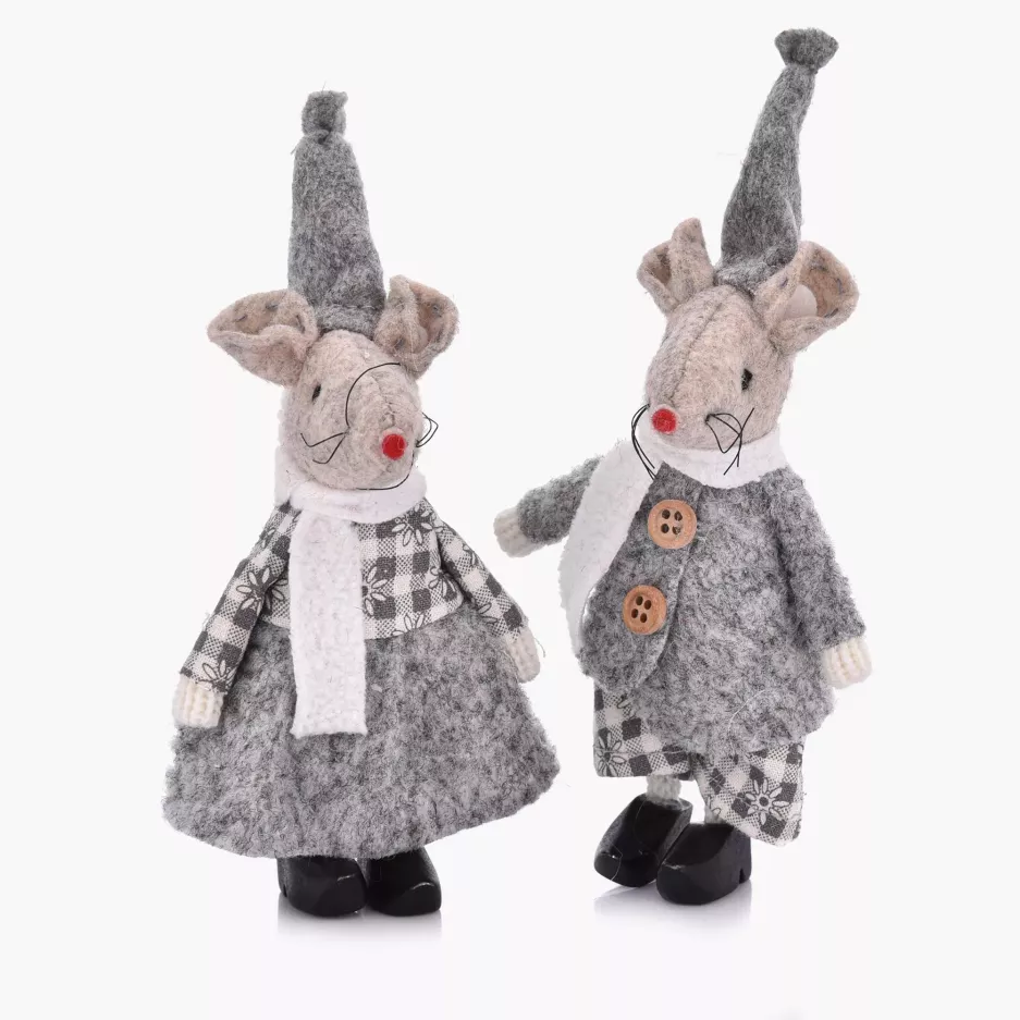 Dekoracja świąteczna mysz stojąca w sukience DUKA LILLIPUT 11 cm szara