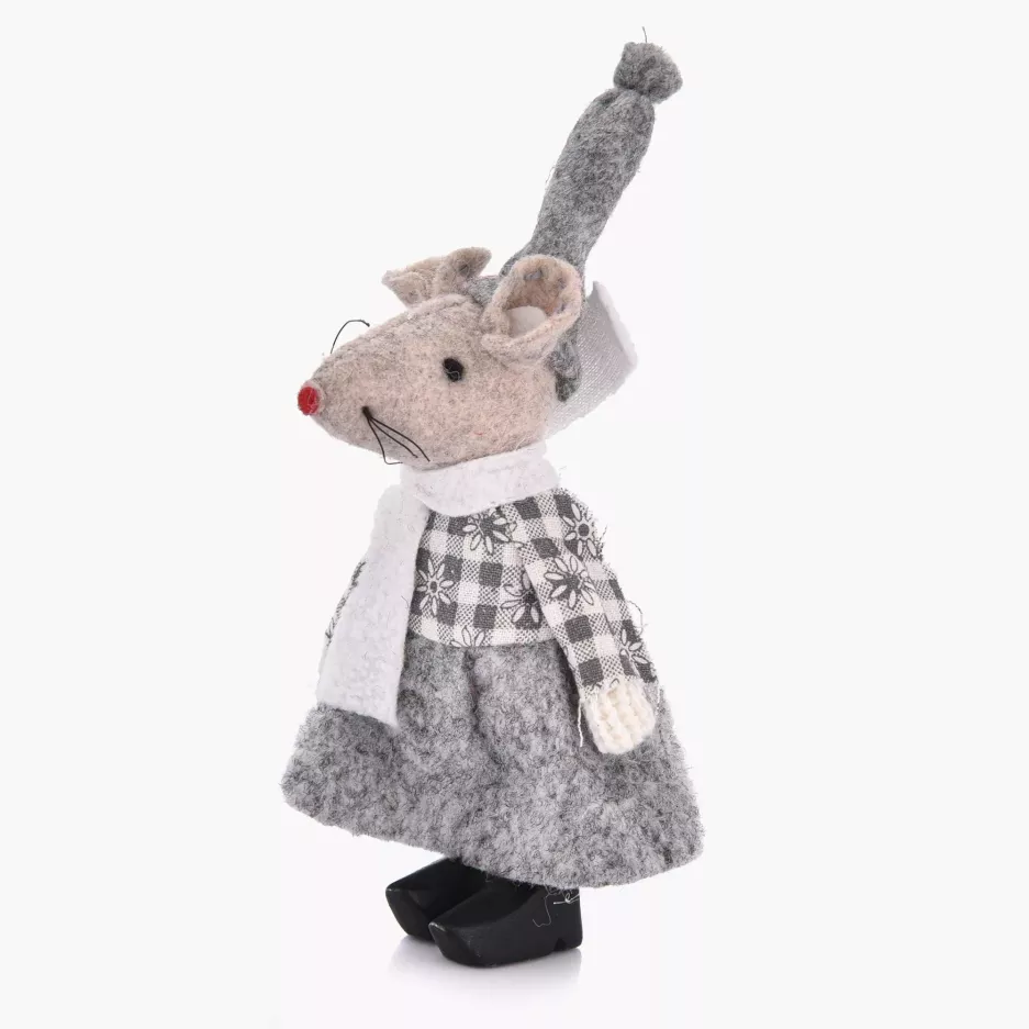 Dekoracja świąteczna mysz stojąca w sukience DUKA LILLIPUT 11 cm szara