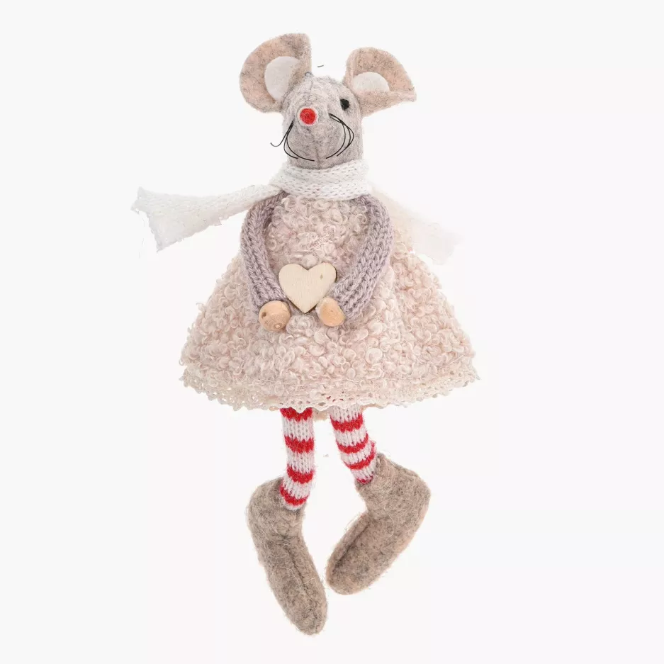 Dekoracja świąteczna mysz siedząca DUKA LILLIPUT 15 cm beżowa