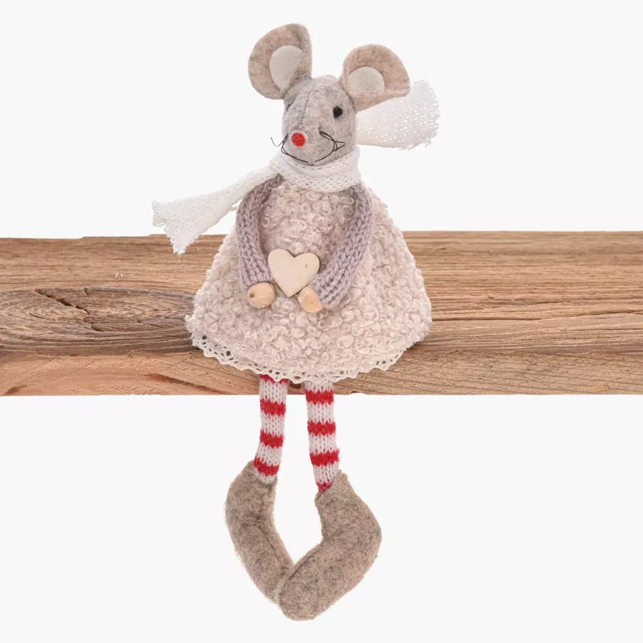 Dekoracja świąteczna mysz siedząca DUKA LILLIPUT 15 cm beżowa