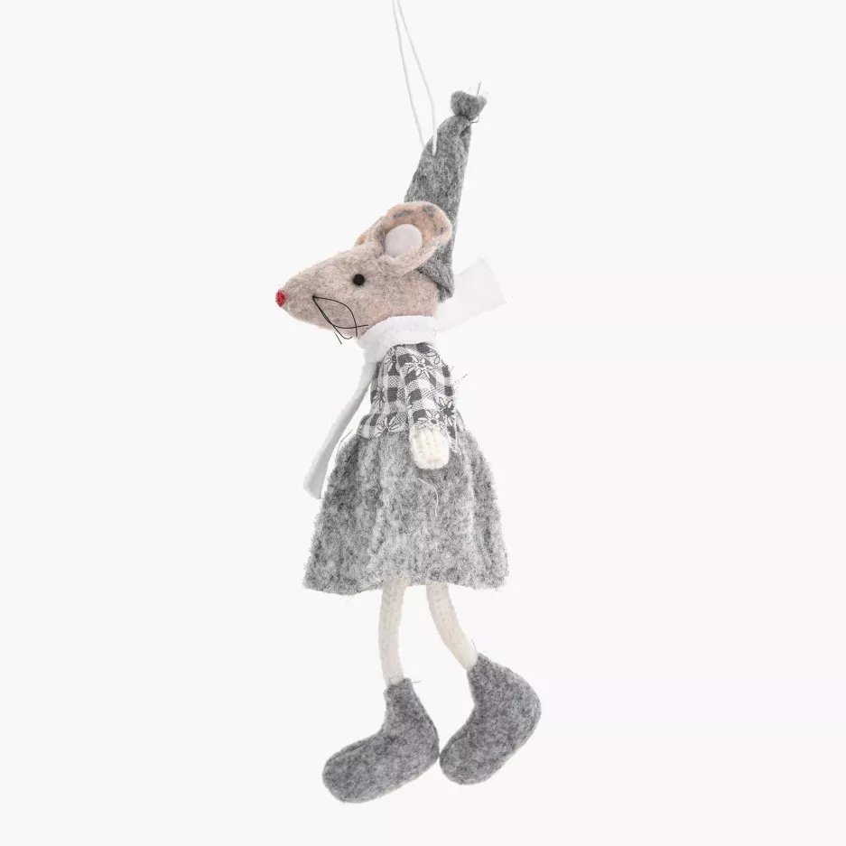 Dekoracja świąteczna mysz wisząca w sukience DUKA LILLIPUT 15 cm szara