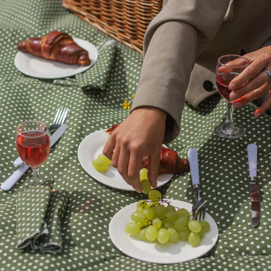 Kosz piknikowy w kropki dla 4 osób z wyposażeniem DUKA PICKNICK zielony