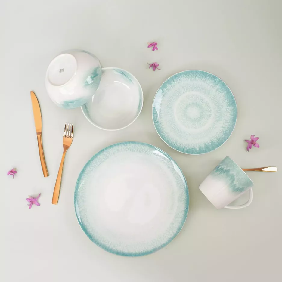 Talerz śniadaniowy DUKA SOLVIND 21 cm biały niebieski porcelanowy