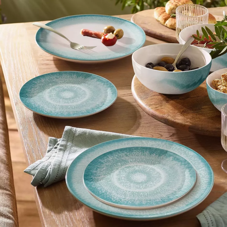 Talerz obiadowy DUKA SOLVIND 27.5 cm niebieski biały porcelanowy