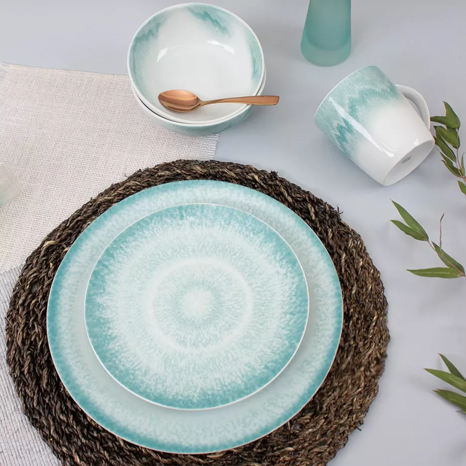Talerz obiadowy DUKA SOLVIND 27.5 cm niebieski biały porcelanowy