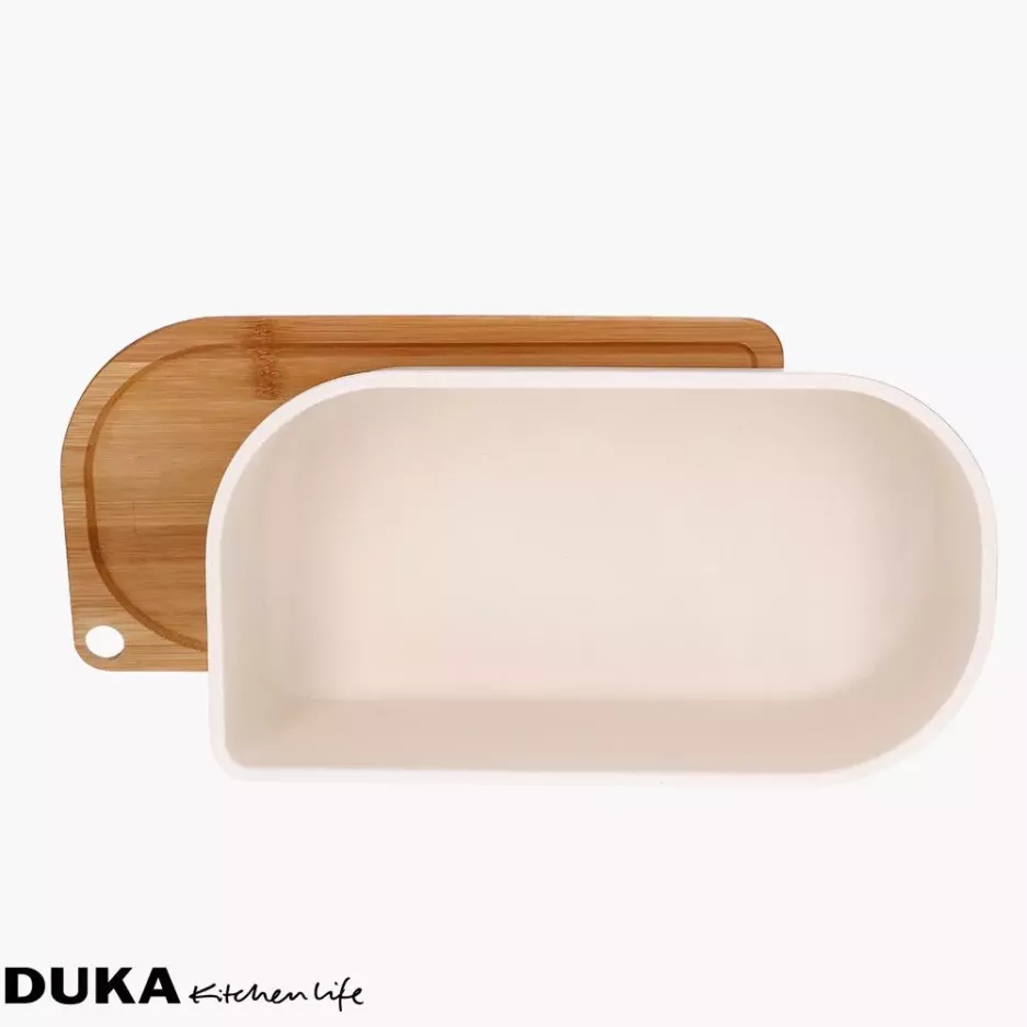 Chlebak z deską do krojenia DUKA BAMBOO 35x19 cm biały bambus