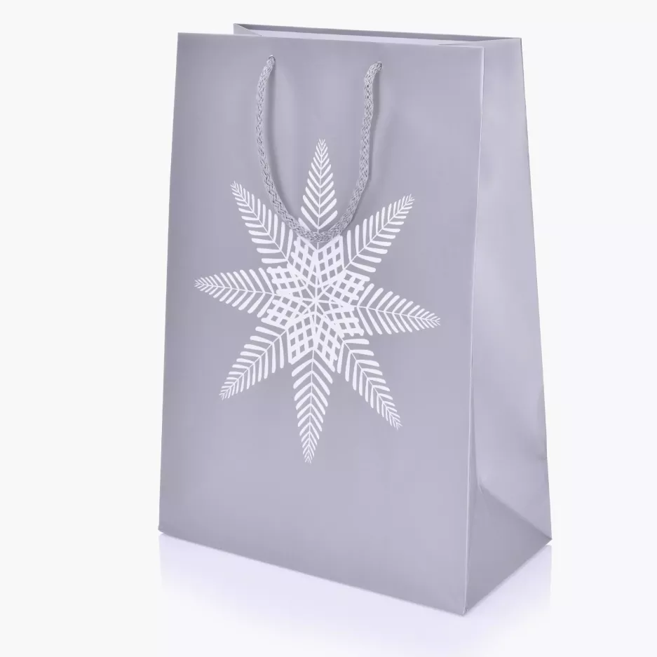 Torba prezentowa śnieżynka DUKA BLIXTA 32x23 cm srebrna papier