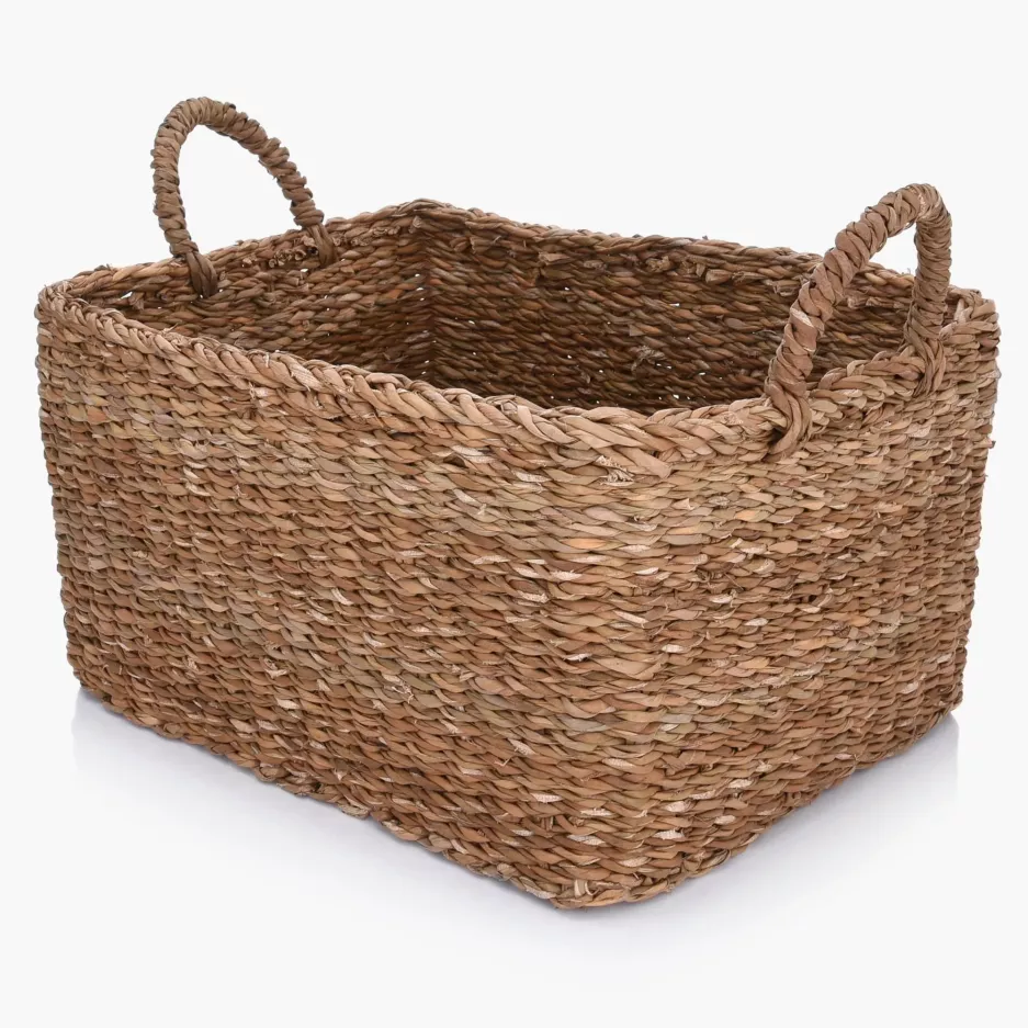 Kosz dekoracyjny z uchwytami DUKA BOHO 33x35x20 cm brązowy trawa morska