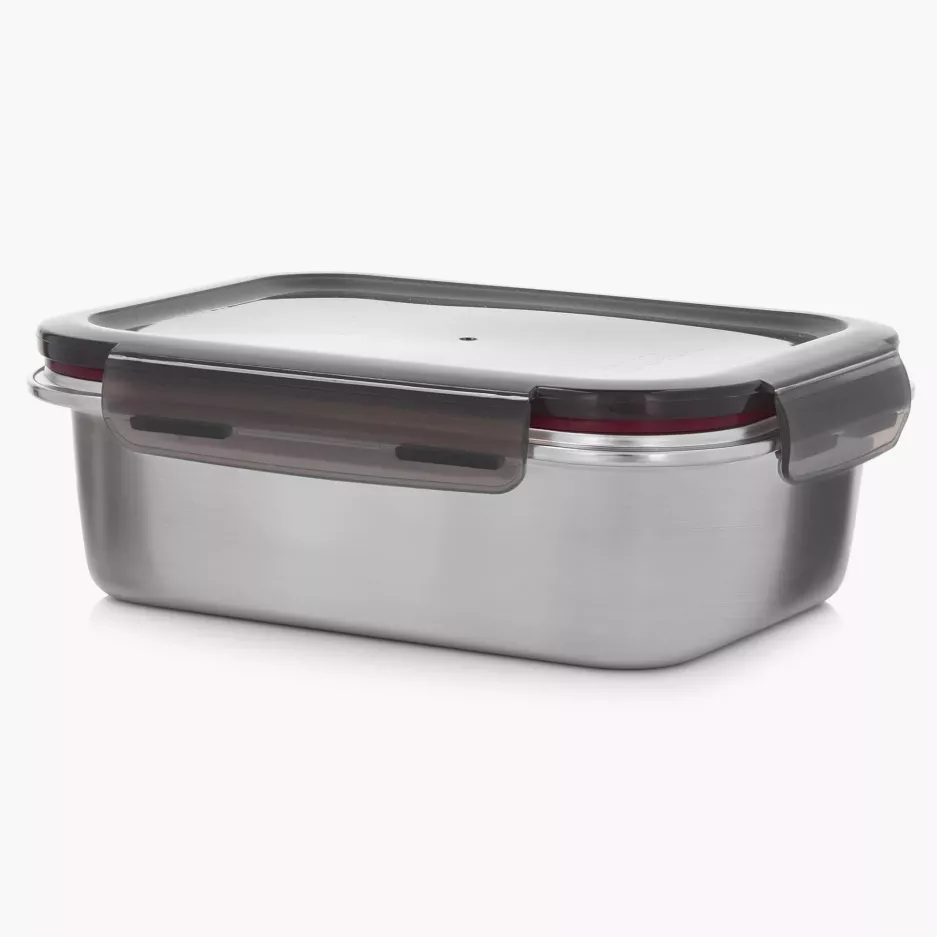 Pojemnik na żywność lunchbox prostokątny DUKA IDEAL 1400 ml srebrny metal
